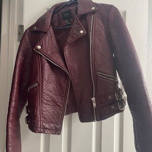 Women's Burgundy Faux Leather Jacket